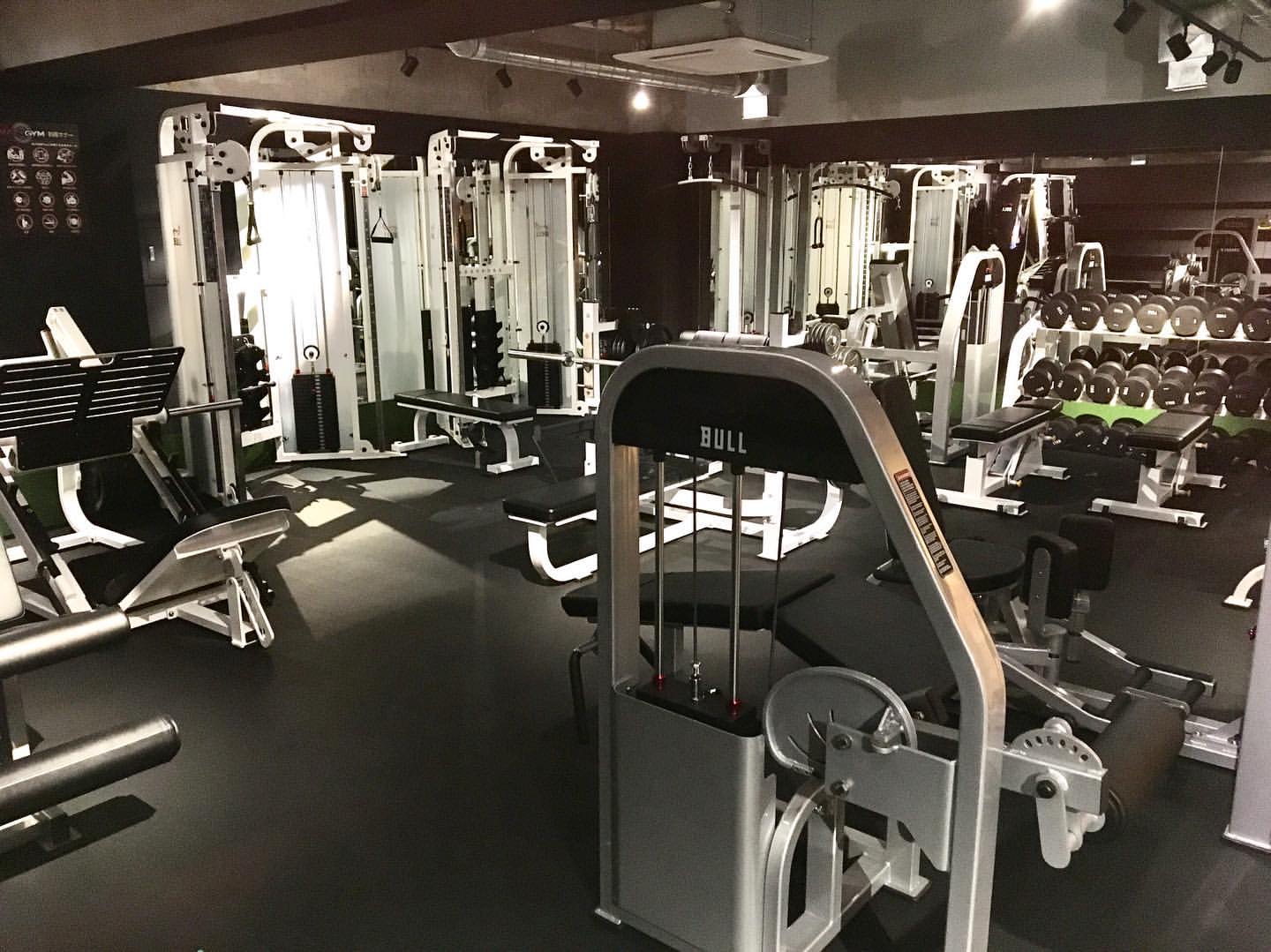 A training space with fitness equipment