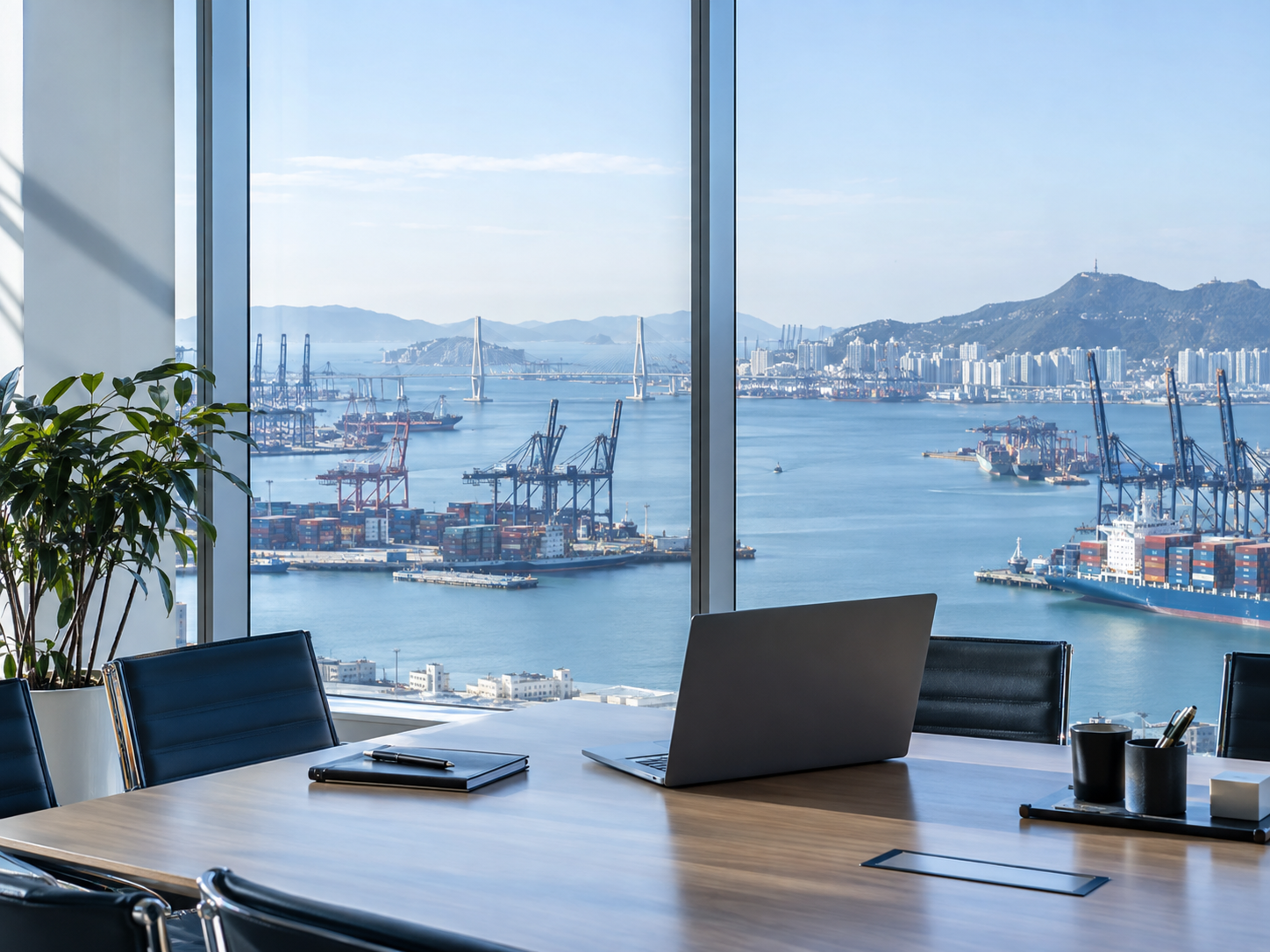 A bright office overlooking the harbour