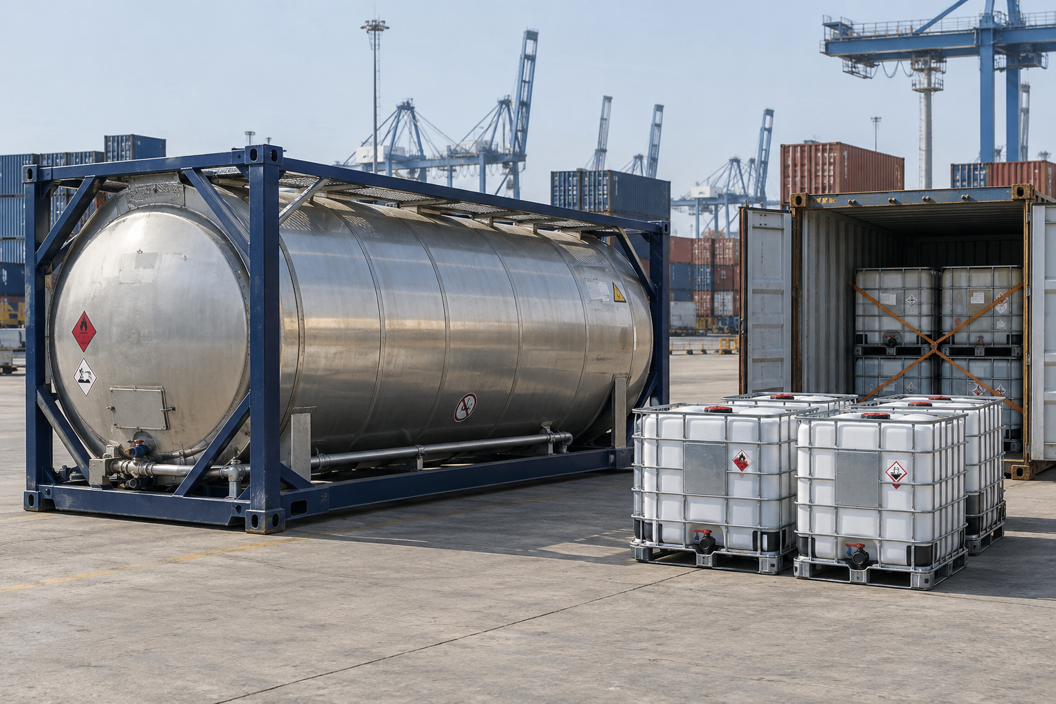 ISO tanks at a logistics terminal