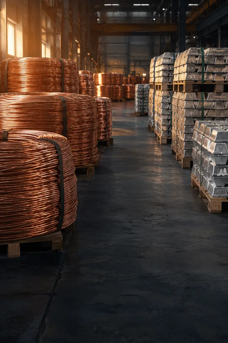 Copper coils and aluminium ingots